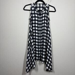 Marissa Webb Size XS Silk Button Down Gingham Dress Black White Sleeveless